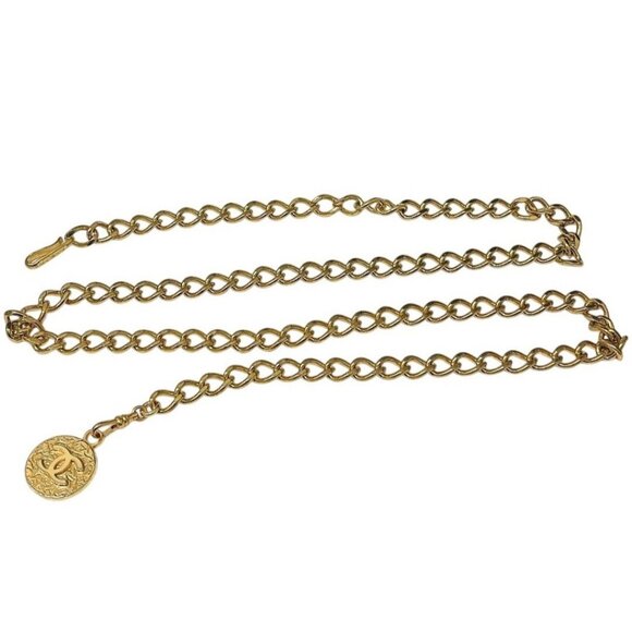 Authentic CHANEL 24K Gold Chain Belt Vintage CC Medallion Round Logo Gold 1982 - Picture 1 of 7
